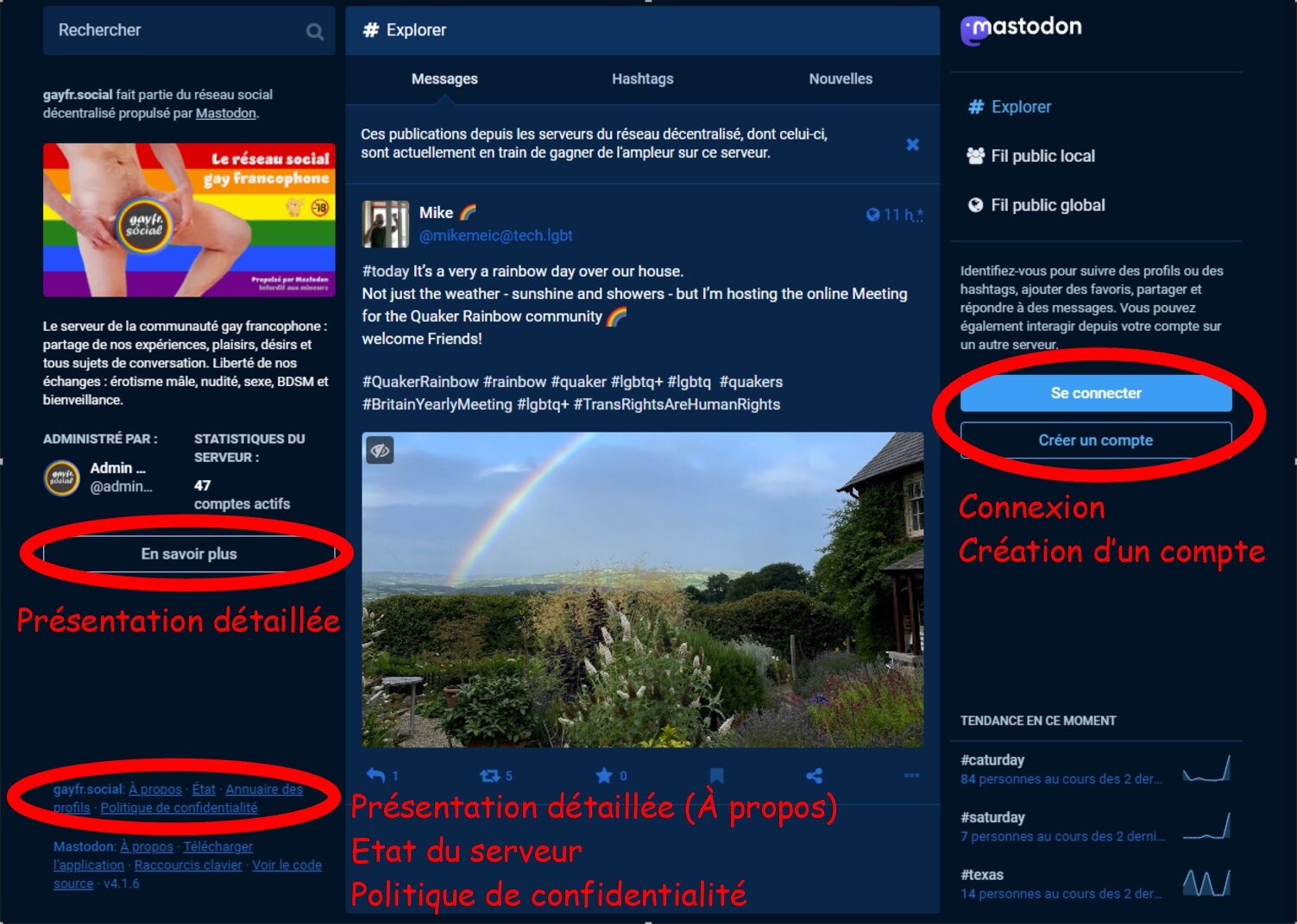 Page d'accueil de Mastodon