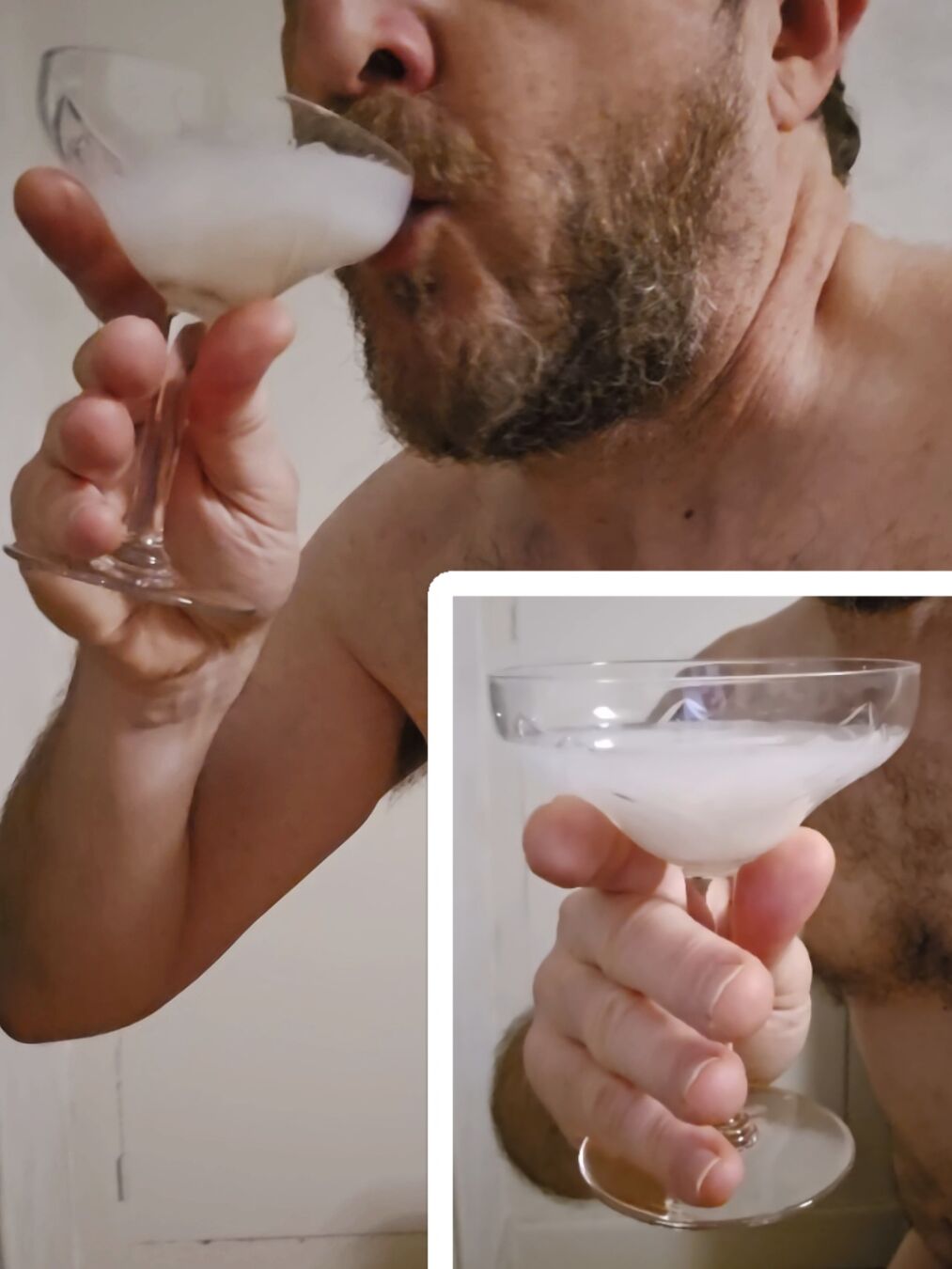 Homme buvant une coupe de sperme.