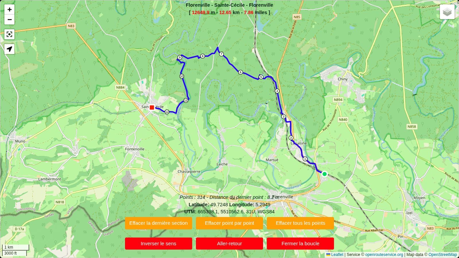 La carte de l'itinéraire