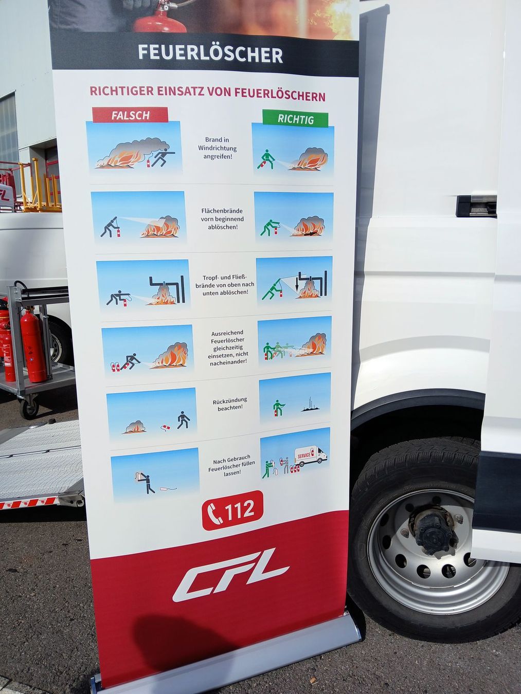 Panneau d'information avec les bons gestes pour éteindre un incendie